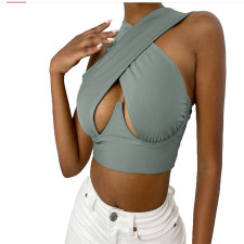 Crossover Hollow Out Sexy Wrap Top GXLF-1111