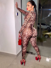 Leopard Print Zipper Slim One Piece Outfits CH-25013