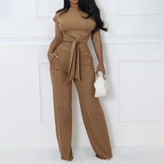 Solid Color Short Sleeve Slim Two Piece Pants Set GSMJ-6983