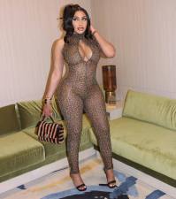 Leopard Print Sleeveless Mesh Jumpsuit MEM-88623