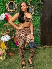 Leopard Print Sling Vest Two Piece Pants Set GFCF-1329