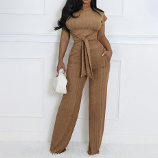 Solid Color Short Sleeve Slim Two Piece Pants Set GSMJ-6983