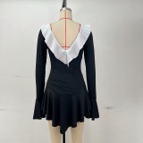 Ruffle Tip Neck Drawstring Flared Sleeve Dress GPBY-17178