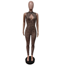 Leopard Print Sleeveless Mesh Jumpsuit MEM-88623