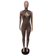Leopard Print Sleeveless Mesh Jumpsuit MEM-88623