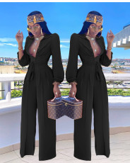 Solid Color Shirt Neck Jumpsuit(With Belt) SFY-8074