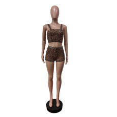 Mesh Leopard Print Tank Tops Shorts 2 Piece Set MEM-88624