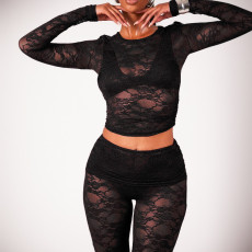 Lace See Through Long Sleeve Pants Suit GPBY-17154