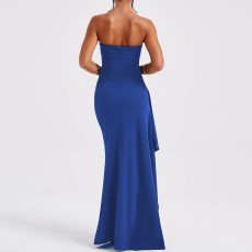 Sexy Wrap Chest Solid Color Split Maxi Dress GPBY-17156