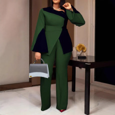 Plus Size Long Sleeve Contrast Color Pants Suit NY-3500