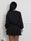 Solid Color Long Sleeve Pleated Skirt 2 Piece Set SFY-2797