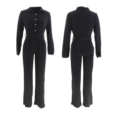Solid Color Shirt Neck Jumpsuit(With Belt) SFY-8074