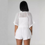 Casual Hollow Out Tie Up Three Shorts Set QXTF-5101