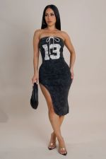 Print Wrap Chest Irregular Midi Dress GYZY-8991