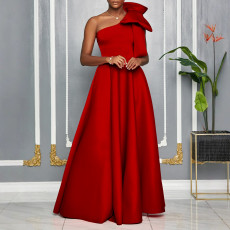 Plus Size Slash Shoulder Big Bow Maxi Dress GMLF-3322