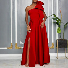 Plus Size Slash Shoulder Big Bow Maxi Dress GMLF-3322