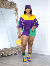 Contrast Color Patchwork Pearl Trim Shorts Set SFY-643
