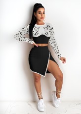 Long Sleeve Print Crop Tops Skirt 2 Piece Set FSXF-752