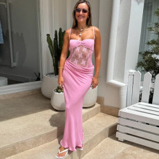Sexy See Through High Waist Sling Maxi Dress XEF-K25D63186