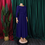 Plus Size Solid 3/4 Sleeve Midi Dress GCZF-8621