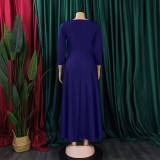 Plus Size Solid 3/4 Sleeve Midi Dress GCZF-8621