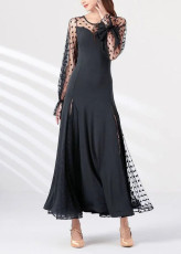 Polka Dot Lace Patchwork Long Sleeve Maxi Dress GWDS-241208