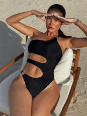 Sexy Single Shoulder Solid One Piece Swimsuit CASF-6744
