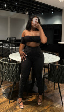 Sexy Wrap Chest Pleated Pants Solid Suit YS-2501