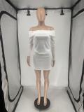 Mesh One Shoulder Long Sleeve Pleated Skirt Suit QXLB-10118