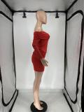 Mesh One Shoulder Long Sleeve Pleated Skirt Suit QXLB-10118
