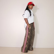 Leopard Print Patchwork Stripe Pants QXLB-10115
