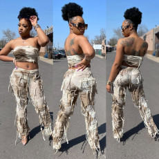 Backless Tie Dye Knits Sexy Pants Suit GFRT-7918SG