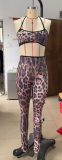 Leopard Print Sling Vest Two Piece Pants Set GFCF-1329