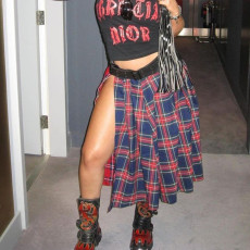 Contrast Color Plaid Print Split Skirt GFRT-7993SG