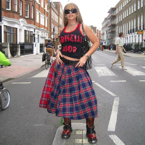 Contrast Color Plaid Print Split Skirt GFRT-7993SG