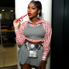 Stripe Long Sleeve Shirt+Tank Tops 2 Piece Set GFRT-41275THG