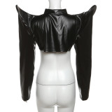 PU Leather Hollow Out Crop Tops GZJQ-K23C38415