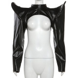 PU Leather Hollow Out Crop Tops GZJQ-K23C38415