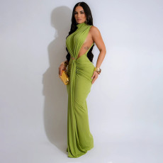 Solid Color Sleeveless Split Maxi Dress YF-10772
