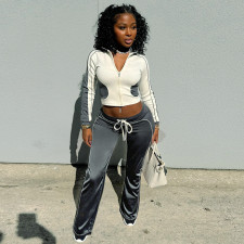 Contrast Color Zipper Sport Two Piece Pants Set MXBF-K24ST449