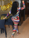 Mesh Print Long Sleeve Slim Jumpsuit MXBF-K24JP402
