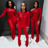 Lace Hollow Out See Through Bodysuit Pants Suit MXBF-K23ST370