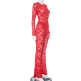 Lace Hollow Out See Through Bodysuit Pants Suit MXBF-K23ST370