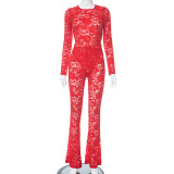 Lace Hollow Out See Through Bodysuit Pants Suit MXBF-K23ST370