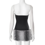 Leather Tube Tops Plush Patchwork Mini Dress MXBF-H24DS288