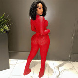 Lace Hollow Out See Through Bodysuit Pants Suit MXBF-K23ST370