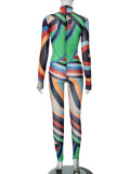 Mesh Print Long Sleeve Slim Jumpsuit MXBF-K24JP402