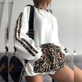Leopard Print Patchwork Loose Hooded Sweashirt MXBF-F24TP161