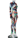 Mesh Print Long Sleeve Slim Jumpsuit MXBF-K24JP402