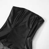 Leather Tube Tops Plush Patchwork Mini Dress MXBF-H24DS288
